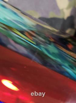 HUGE Vintage Murano Formia VENETIAN ART GLASS VASE Multi Color Panels SUBPERB