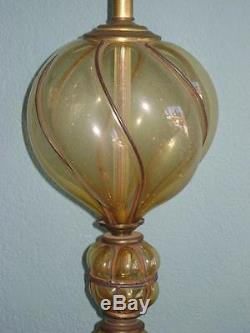 Hollywood Regency MID Century Vintage Art Glass Murano Italy Gold Caged Lamp