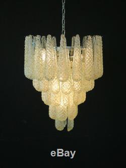 Huge Italian vintage Murano chandelier 52 trasparent and caramel glass petals
