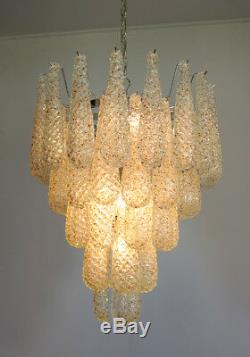 Huge Italian vintage Murano chandelier 52 trasparent and caramel glass petals