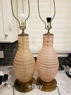 Huge Rare Vintage Pair of Barovier and Toso Segmentati Murano Glass Lamps