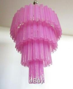 Huge Vintage Murano Glass Tiered Chandelier 78 glasses pink fuxia silk