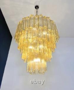 Huge Vintage Murano Glass Tiered Chandelier 80 glasses light amber