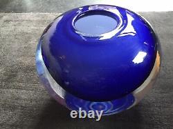 Huge Vintage Murano Style Sommeso Cased Globe Art Glass Vase in Stunning Blue