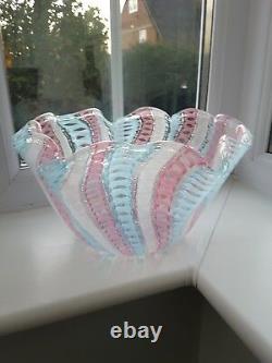 Huge Vintage Murano probably Venini fazzaletto Latticino Art Glass Bowl C1950's