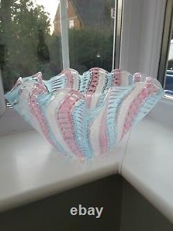 Huge Vintage Murano probably Venini fazzaletto Latticino Art Glass Bowl C1950's