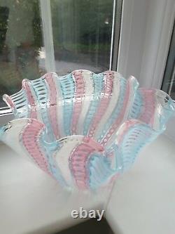 Huge Vintage Murano probably Venini fazzaletto Latticino Art Glass Bowl C1950's