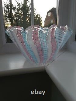 Huge Vintage Murano probably Venini fazzaletto Latticino Art Glass Bowl C1950's