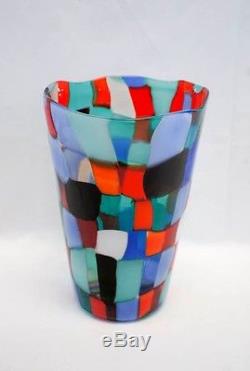 Important Fulvio Bianconi Pezzato Vase Vintage Murano Glass Acid Stamp