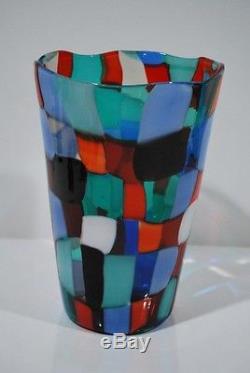 Important Fulvio Bianconi Pezzato Vase Vintage Murano Glass Acid Stamp