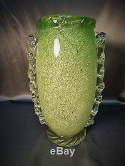 Important Rare Vintage Murano Bolicine Pulegoso Art Glass Green Vase Venini Era
