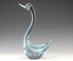 Italian Art Glass Murano Swan Sculpture Clear slate blue, elegant shape Vintage