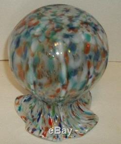 Italian Murano Splatter Art Glass Vase Scalloped Rim Large Vintage Multi Colored