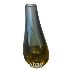 Italian Murano Stretched Blue Amber Clear Teardrop' Shape, Vintage Glass Vase