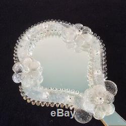 Italian Venetian Murano Glass Crystal Hand Vanity Mirror Floral Wall Decor Vtg