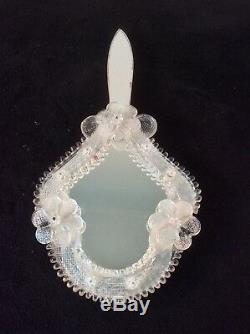 Italian Venetian Murano Glass Crystal Hand Vanity Mirror Floral Wall Decor Vtg