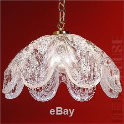 Italian Vintage Pendant Hanging Light White Murano Glass Brass Mid-Century