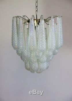 Italian vintage Murano chandelier 41 glass petals drop OPALINO