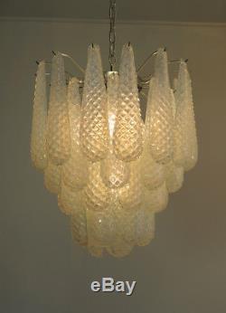 Italian vintage Murano chandelier 41 glass petals drop OPALINO