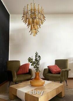 Italian vintage Murano chandelier 52 amber glass petals