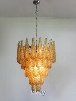 Italian vintage Murano chandelier 52 amber glass petals drop