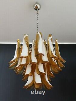 Italian vintage Murano chandelier Mazzega 36 lattimo amber glass petals