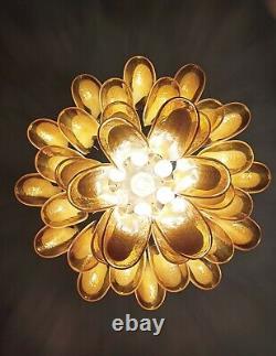 Italian vintage Murano chandelier Mazzega 36 lattimo amber glass petals