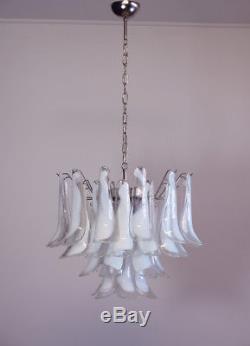 Italian vintage Murano chandelier Mazzega 36 lattimo glass petals