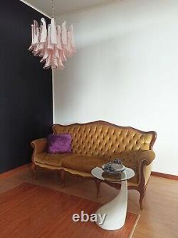 Italian vintage Murano chandelier Mazzega 36 lattimo pink glass petals