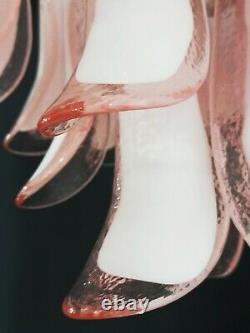 Italian vintage Murano chandelier Mazzega 36 lattimo pink glass petals