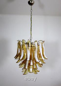 Italian vintage Murano chandelier Mazzega 41 caramel lattimo glass petals