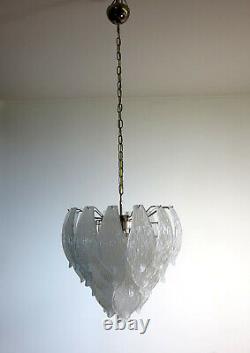 Italian vintage Murano chandelier frosted carved glass leaves