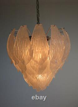 Italian vintage Murano chandelier frosted carved glass leaves