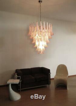 Italian vintage Murano chandelier in the manner of Mazzega 75 pink glass petal