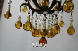 Italian vintage Murano glass amber drops 3 arm chandelier lamp 1970