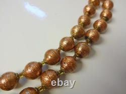 Italy Aventurina Murano Venetian Copper Gold Dust Glass Beads Necklace