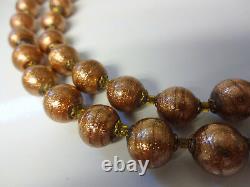 Italy Aventurina Murano Venetian Copper Gold Dust Glass Beads Necklace