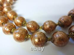 Italy Aventurina Murano Venetian Copper Gold Dust Glass Beads Necklace