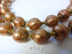 Italy Aventurina Murano Venetian Copper Gold Dust Glass Beads Necklace