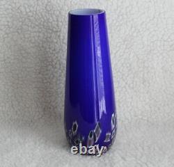 L? K Vtg Czechoslovakian Cobalt Blue Cane Art Glass Decorative Flower Vase