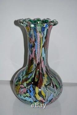 LARGE AVEM Vintage Murano Glass Tutti Frutti Vase in Green