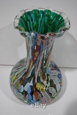 LARGE AVEM Vintage Murano Glass Tutti Frutti Vase in Green