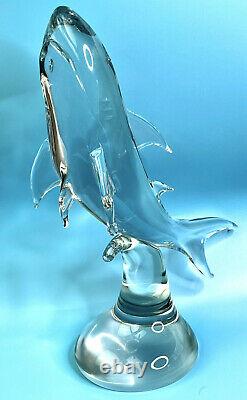 LARGE vintage Murano Italian Clear glass shark sculpture statue 13.5 Tall