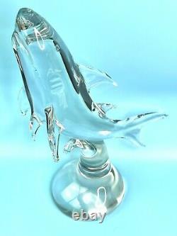 LARGE vintage Murano Italian Clear glass shark sculpture statue 13.5 Tall