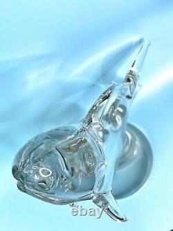 LARGE vintage Murano Italian Clear glass shark sculpture statue 13.5 Tall