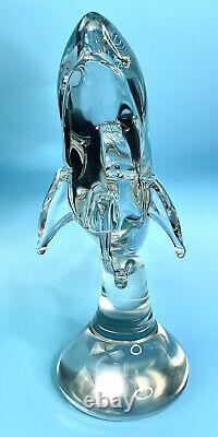 LARGE vintage Murano Italian Clear glass shark sculpture statue 13.5 Tall