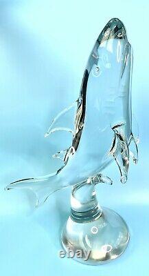 LARGE vintage Murano Italian Clear glass shark sculpture statue 13.5 Tall