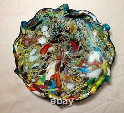 LARGE vintage hand blown Murano art glass cigarette cigar ashtray Italy rainbow