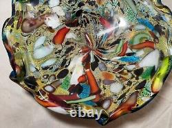 LARGE vintage hand blown Murano art glass cigarette cigar ashtray Italy rainbow