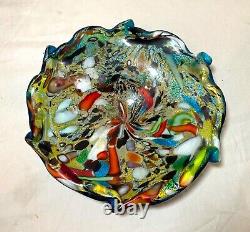 LARGE vintage hand blown Murano art glass cigarette cigar ashtray Italy rainbow